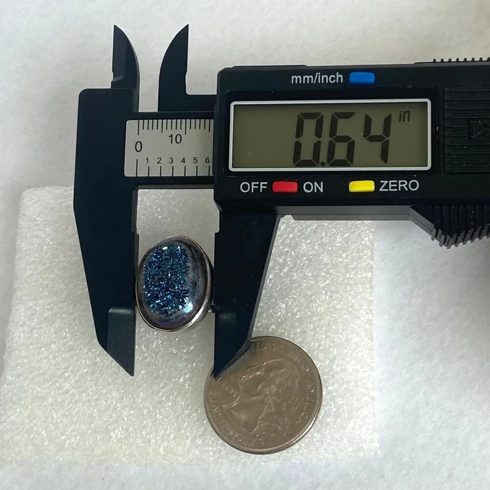 Sterling Silver 925 India Oval Blue Titanium Druzy Triple Band Ring Sz 7